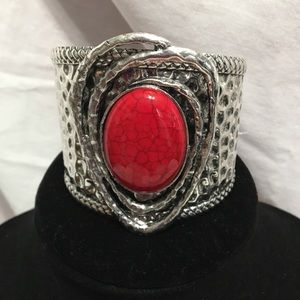 Silver & Red cuff bracelet